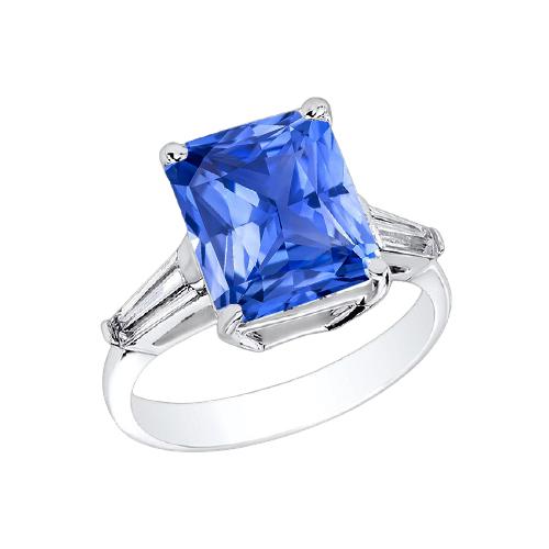 Baguette Diamant 3 Steine Ring Strahlend Hellblauer Saphir 2.50 Karat - harrychadent.de
