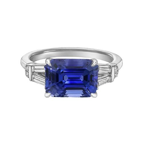 Baguette & Runddiamant Ceylon Saphir Ring Smaragdschliff 2.50 Karat - harrychadent.de