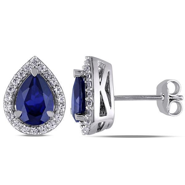 Birne Ceylon Blauer Saphir Aus der Erde Abgebauter Natürlicher Diamanten 3.44 ct Ohrstecker Weißgold 14K