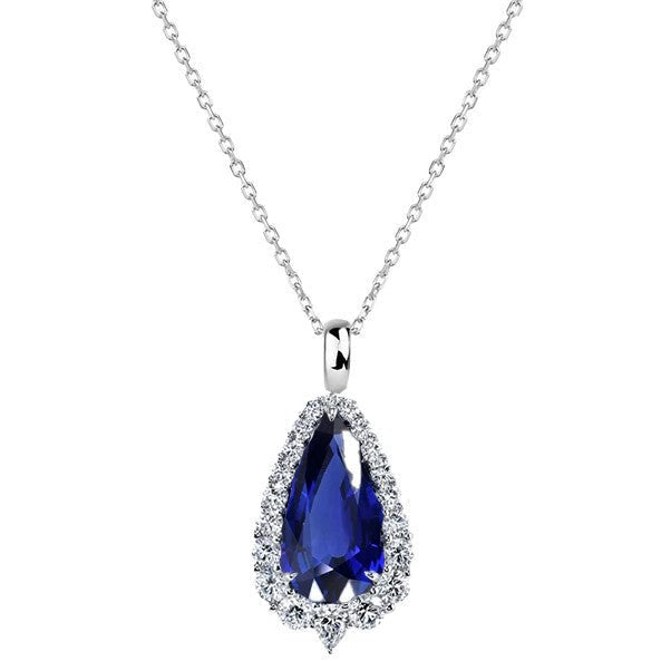 Birne Sri Lanka Saphir Halo Teardrop Anhänger & Diamant 2,75 Karat
