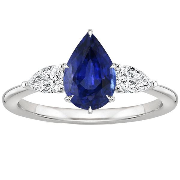 Birnen-Diamant-Jubiläumsring 3 Steine Blauer Saphir-Zinken 4,50 Karat - harrychadent.de