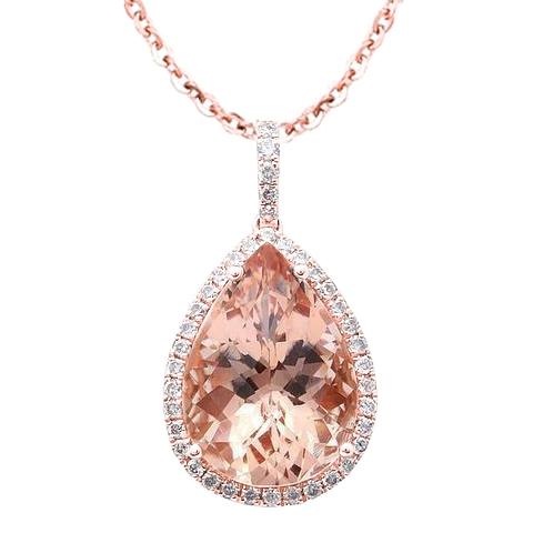 Birnen-Morganit und runde Diamanten 23.50 ct Anhänger Roségold 14K - harrychadent.de