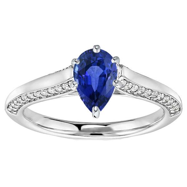 Birnenblauer Saphir Verlobungsring Krappenset Weißgold 4,50 Karat - harrychadent.de