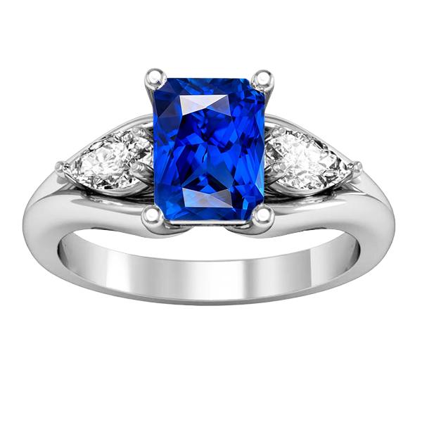 Birnendiamant Radiant Blue Saphir Ring 3 Karat V Split Schaft 3 Steine - harrychadent.de
