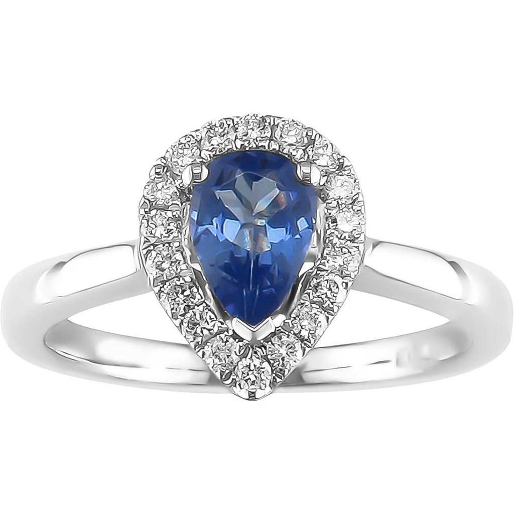Birnenform Ceylon Saphir Aus der Erde Abgebauter Natürlicher Diamanten Ring 3.30 ct 14K Weißgold 14K
