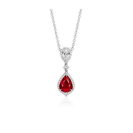 Birnenförmige Rubin-Aus der Erde Abgebauter Natürlicher Diamant-Anhänger-Halskette 4,50 Karat Weißgold 14K
