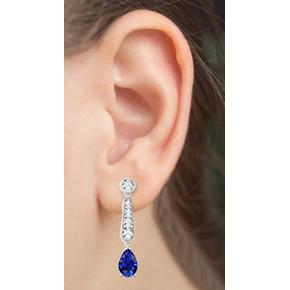 Birnenschliff Blauer Ceylon Saphir & Aus der Erde Abgebauter Natürlicher Diamant Damen Ohrhänger 6 Ct