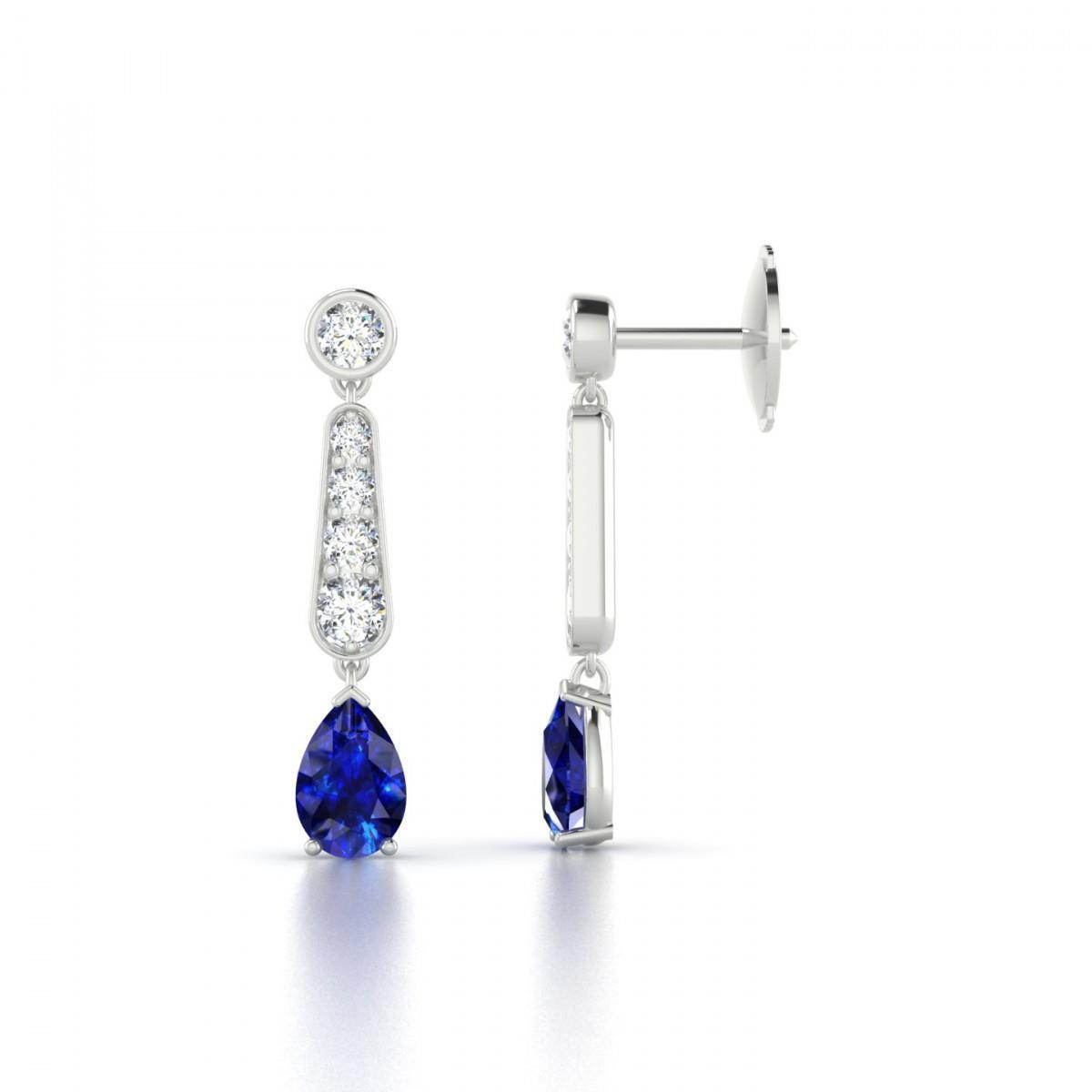 Birnenschliff Blauer Ceylon Saphir & Aus der Erde Abgebauter Natürlicher Diamant Damen Ohrhänger 6 Ct