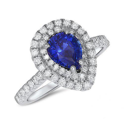 Birnenschliff Ceylon Saphir Aus der Erde Abgebauter Natürlicher Diamant Ring Weißgold 14K 4 Karat