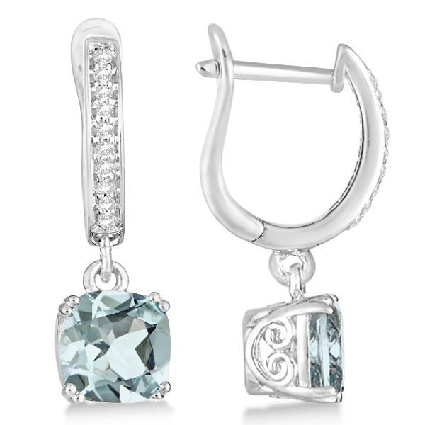 Blauer Aquamarin und Diamanten 6,10 ct Ohrhänger Weißgold 14K - harrychadent.de