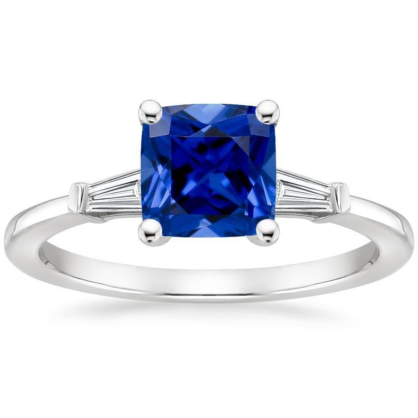 Blauer Kissen Saphir & Baguette Diamanten 3 Stein Ring 2,75 Karat Neu - harrychadent.de
