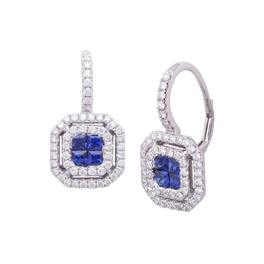 Blauer Prinzessin-Saphir- und Aus der Erde Abgebauter Natürlicher Diamant-Tropfenohrring Gold 14K 2.30 Ct