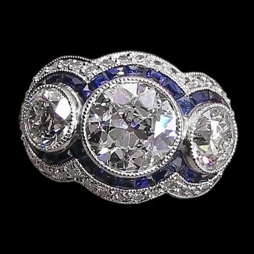 Blauer Saphir Altschliff Diamantring 3 Steine Stil 6 Karat - harrychadent.de