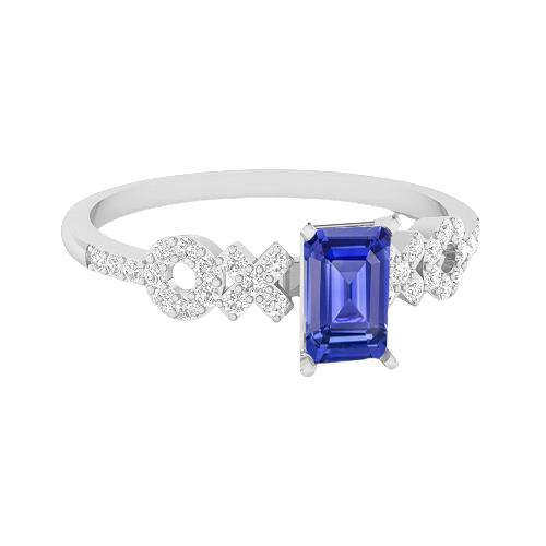 Blauer Saphir Diamant Smaragd Ring 2,50 Karat XO Style Weißgold 14K - harrychadent.de