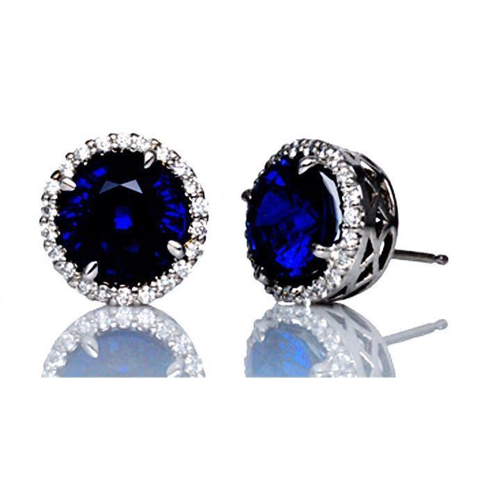 Blauer Saphir Diamanten 6,44 Karat Ohrstecker Weißgold 14K - harrychadent.de
