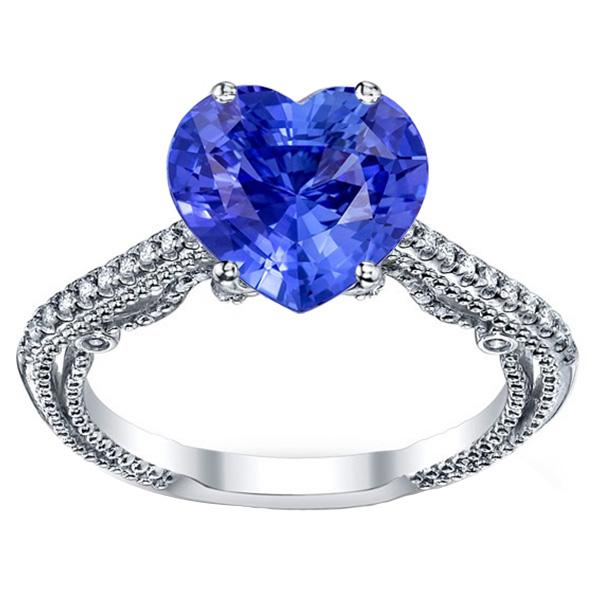 Blauer Saphir Diamantring 3 Karat Pave Set Akzente Gold 14K Milgrain - harrychadent.de
