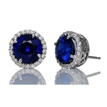 Blauer Saphir Halo Diamant Ohrstecker Gold Weiß 14K 5 Karat - harrychadent.de