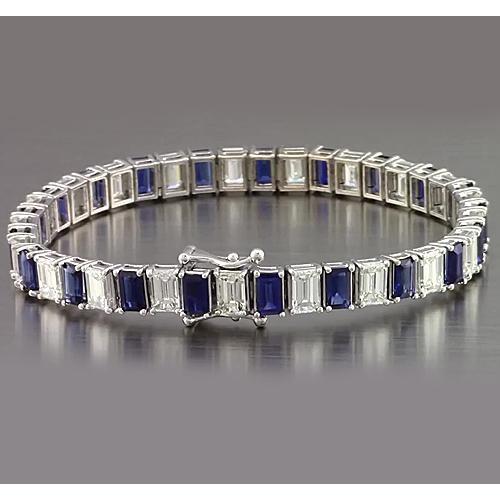 Blauer Saphir Smaragdschliff Tennisarmband 12 Karat Schmuck Neu - harrychadent.de
