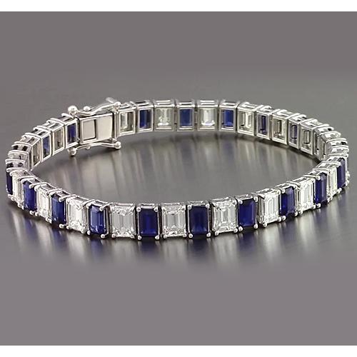 Blauer Saphir Smaragdschliff Tennisarmband 12 Karat Schmuck Neu - harrychadent.de