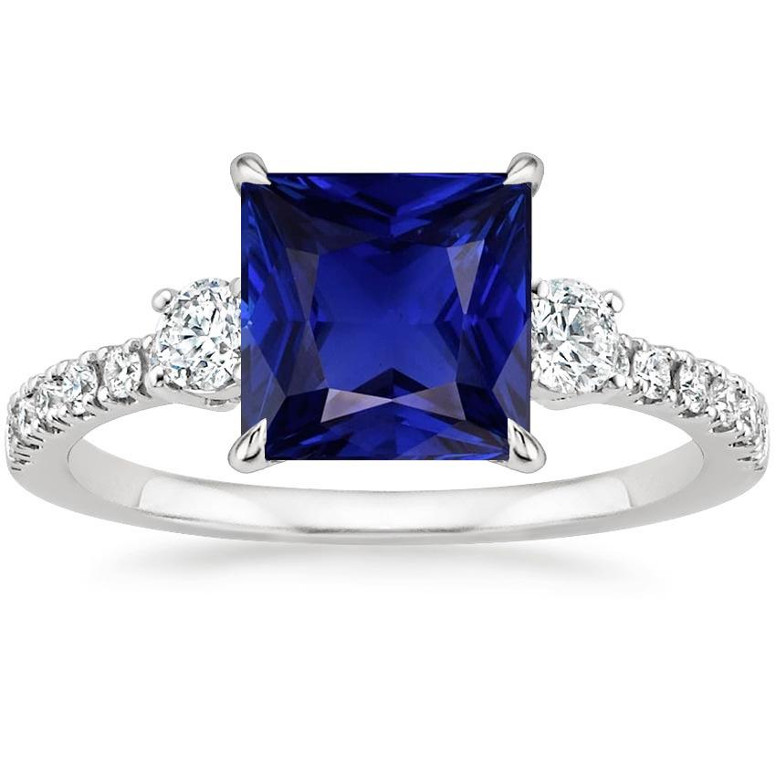 Blauer Saphir-Solitär mit Akzenten Princess Cut Edelstein 6,25 Karat - harrychadent.de