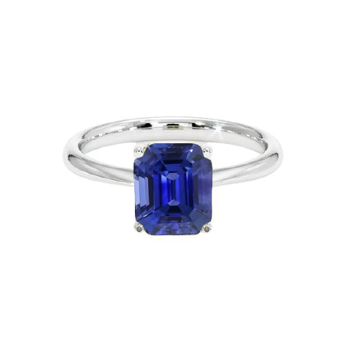 Blauer Saphir Solitärring Smaragdschliff 1,50 Karat Weißgold - harrychadent.de