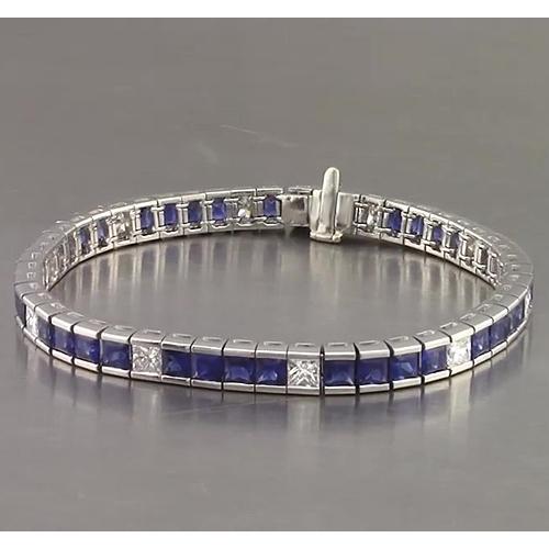 Blauer Saphir Tennisarmband Princess Cut 25 Karat Weißgold 14K - harrychadent.de