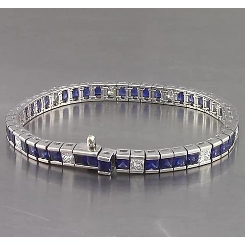 Blauer Saphir Tennisarmband Princess Cut 25 Karat Weißgold 14K - harrychadent.de