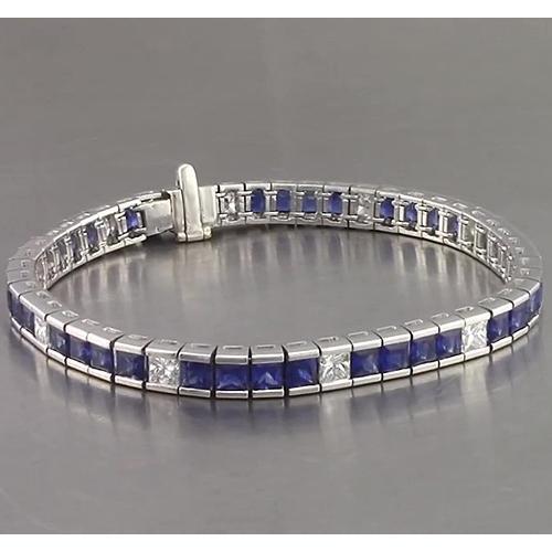 Blauer Saphir Tennisarmband Princess Cut 25 Karat Weißgold 14K - harrychadent.de