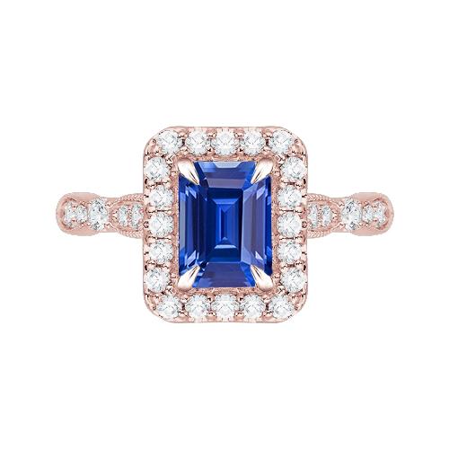 Blauer Saphir-Verlobungsring 3 Karat Roségold im Smaragdschliff Milgrain - harrychadent.de