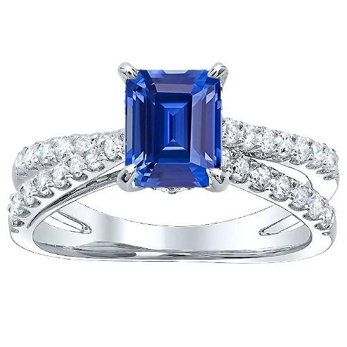 Blauer Saphir-Verlobungsring mit geteiltem Schaft, runde Diamanten 3,50 Karat - harrychadent.de