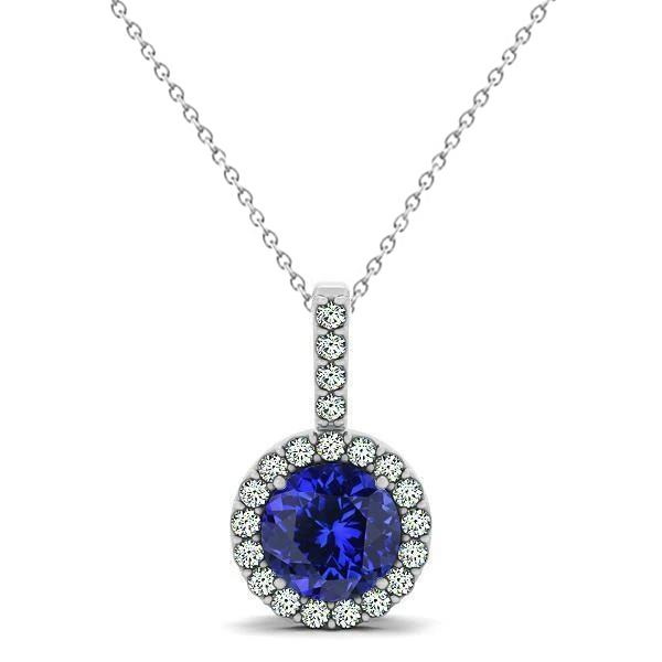 Blauer Tansanit mit Aus der Erde Abgebauter Natürlicher Diamanten Anhänger Halskette Weißgold 14K 3.70 Ct
