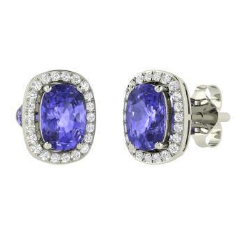 Blauer Tansanit mit Halo-Aus der Erde Abgebauter Natürlicher Diamant-Ohrstecker 5,50 Karat Weißgold