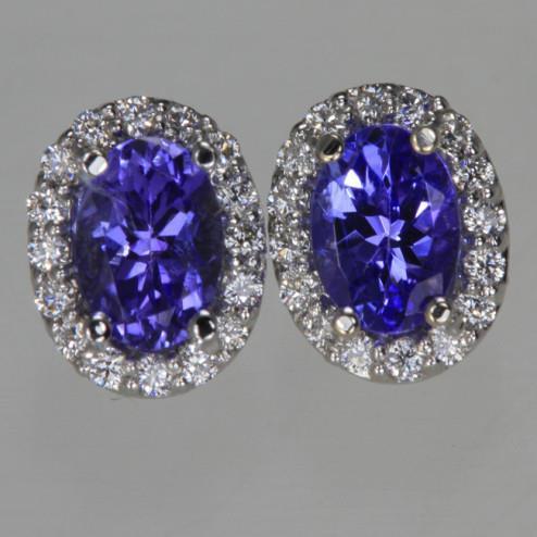 Blauer Tansanit und Diamant 5,70 Karat Damen Ohrstecker Halo - harrychadent.de