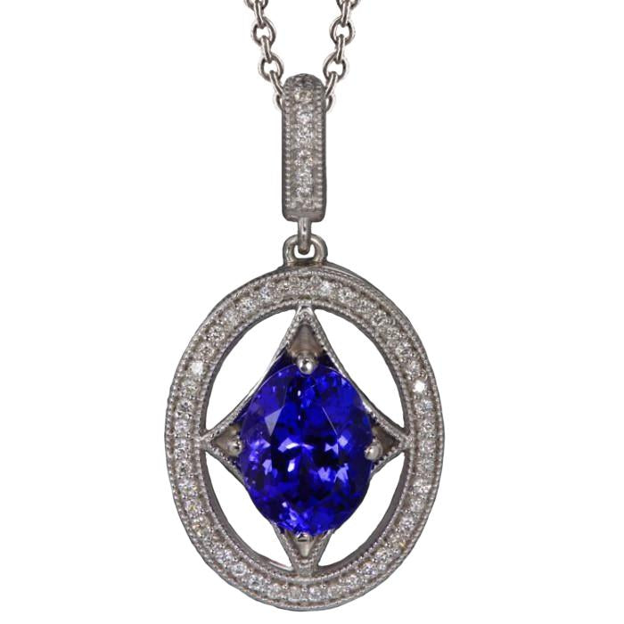 Blauer Tansanit und Diamanten 3.00 Kt Halskette mit Anhänger Weißgold 14K - harrychadent.de