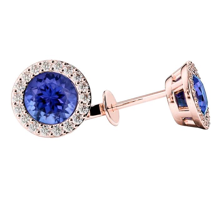 Blauer Tansanit und Diamanten Rundschliff 5,50 Karat Ohrstecker 14K - harrychadent.de