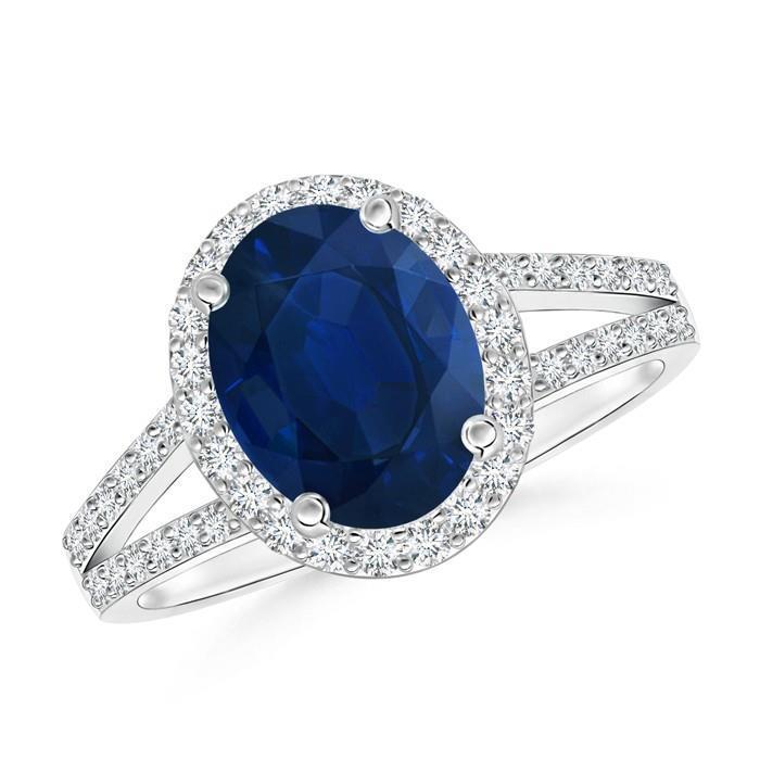 Blauer ovaler Saphirring mit Akzenten Diamant Weißgold 14K 3,50 Ct - harrychadent.de