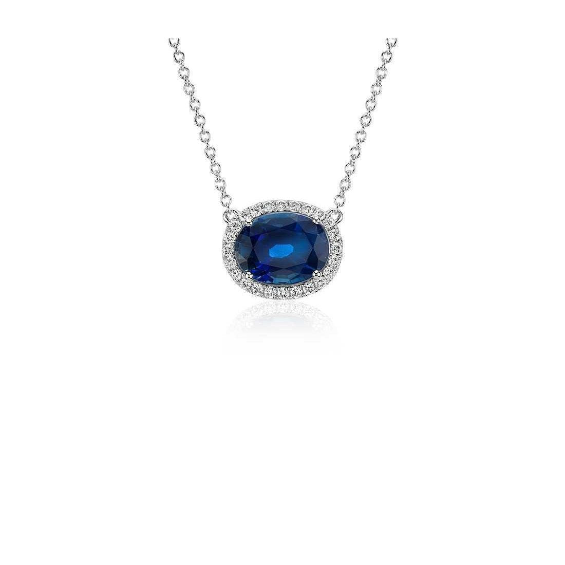 Ceylon Blue Sapphire Anhänger Ovaler Schnitt Runden Aus der Erde Abgebauter Natürlicher Diamant Gold 14K 2.5 Ct