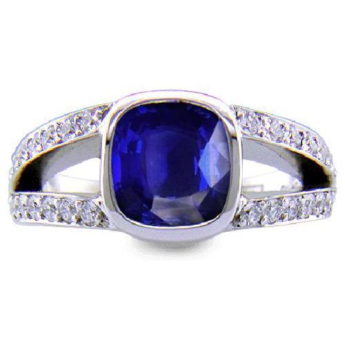 Ceylon-Saphir-Aus der Erde Abgebauter Natürlicher Diamant-Ring Weißgold 14K 4.5 Karat