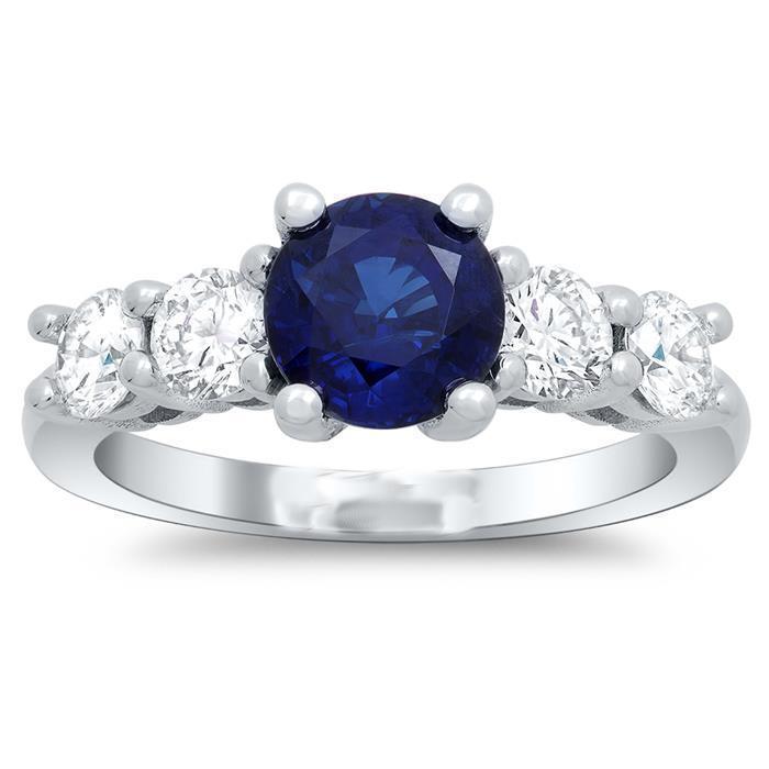 Ceylon Saphir & Aus der Erde Abgebauter Natürlicher Diamanten Edelstein Ring 2.90 Karat Weißgold 14K
