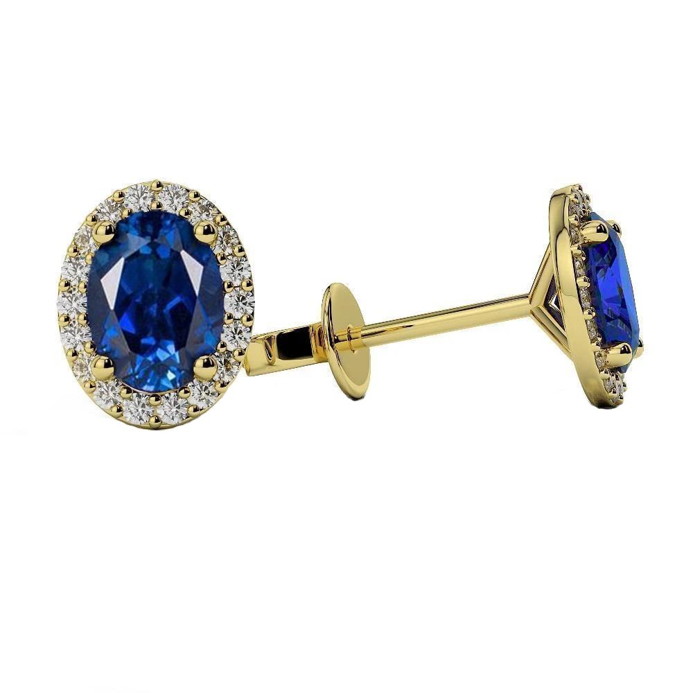 Ceylon Saphir Halo Aus der Erde Abgebauter Natürlicher Diamant Ohrstecker 4,80 Karat Gelbgold 14K