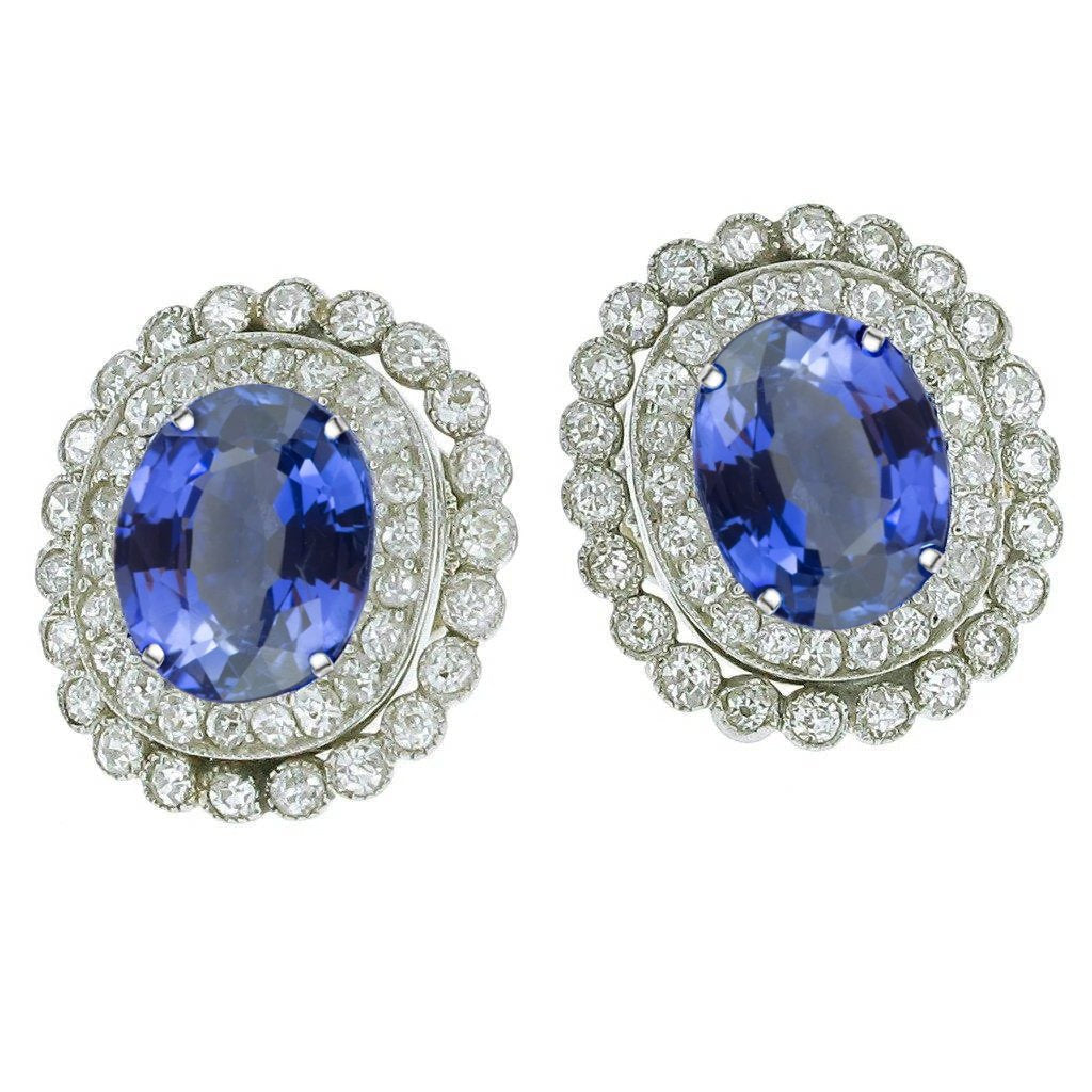 Ceylon Saphir Runde Oval Aus der Erde Abgebauter Natürlicher Diamant Halo Ohrstecker 5.50 Ct. WG 14K