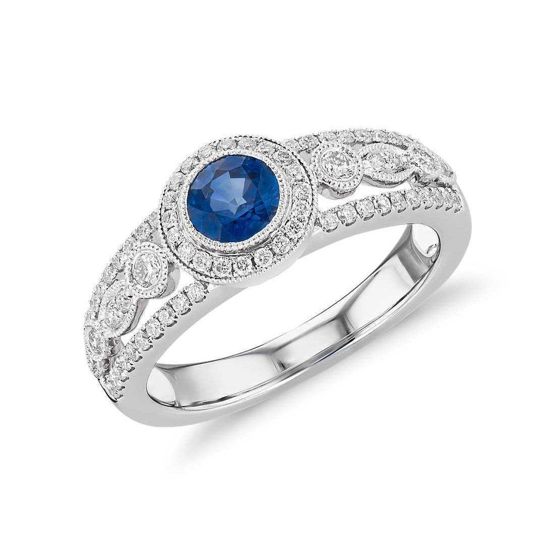 Ceylon Saphir Schmuck Halo Aus der Erde Abgebauter Natürlicher Diamant Ring Gold 14K 1.75 Ct