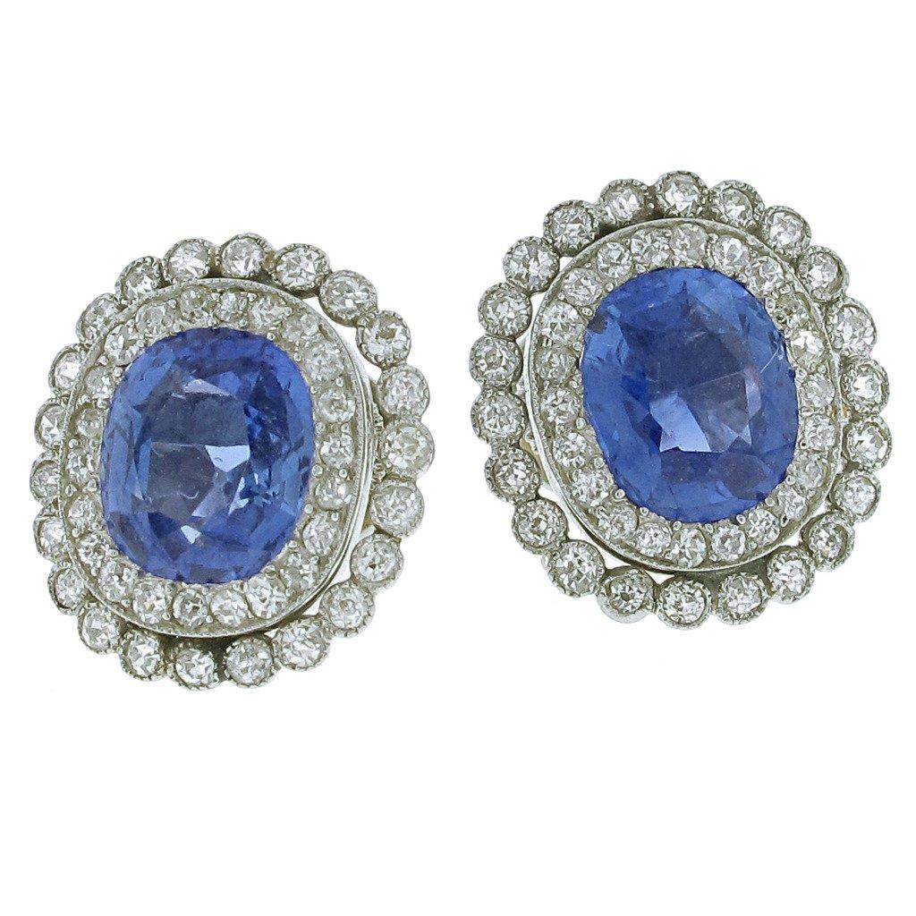 Ceylon Saphir mit Aus der Erde Abgebauter Natürlicher Diamant 4,38 Karat Ohrstecker Weißgold 14K