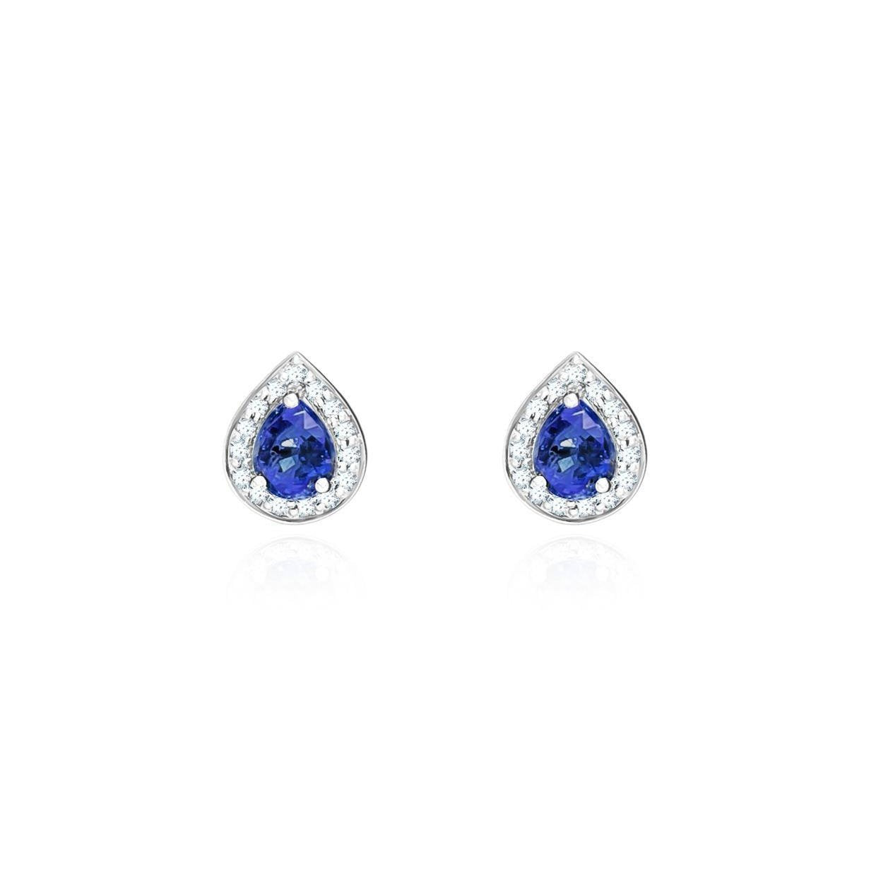 Ceylon Saphir mit Aus der Erde Abgebauter Natürlicher Diamanten 3,80 Ct Ohrstecker 14K Weiß