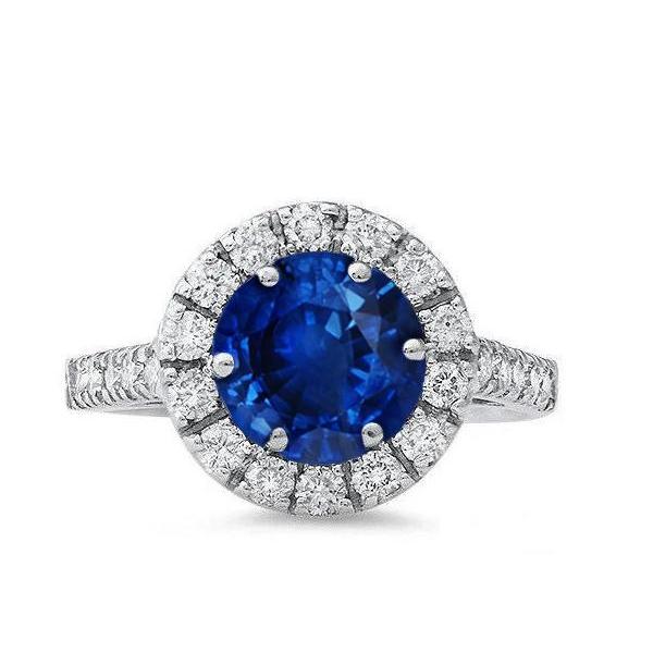 Ceylon Saphir mit Aus der Erde Abgebauter Natürlicher Diamanten Verlobungsring 3.90 ct Weißgold 14K