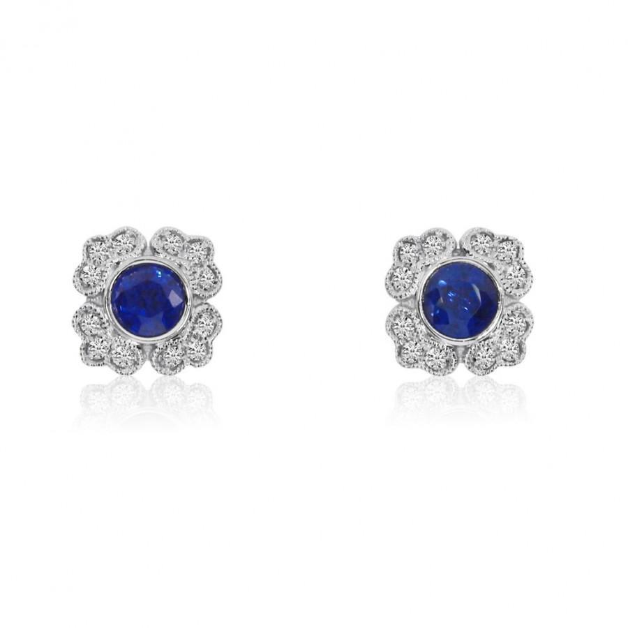 Ceylon-Saphir mit Halo-Aus der Erde Abgebauter Natürlicher Diamant-Ohrstecker 3.20 Kt Weißgold 14K