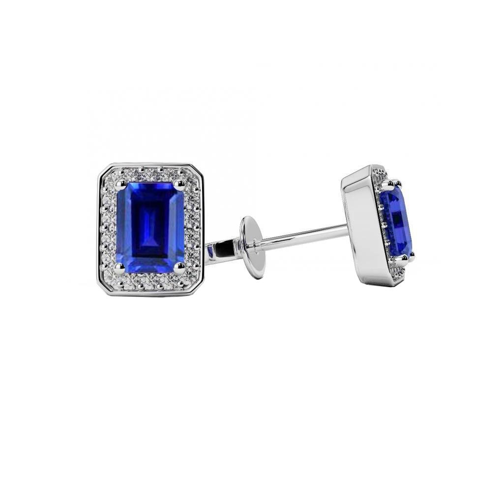 Ceylon-Saphir mit runden Aus der Erde Abgebauter Natürlicher Diamanthalo-Ohrsteckern 3,30 ct. WG 14K
