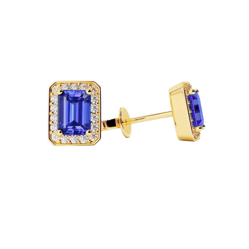 Ceylon Saphir und Aus der Erde Abgebauter Natürlicher Diamanten 4,20 ct.Krappenset Ohrstecker Halo Ohrringe