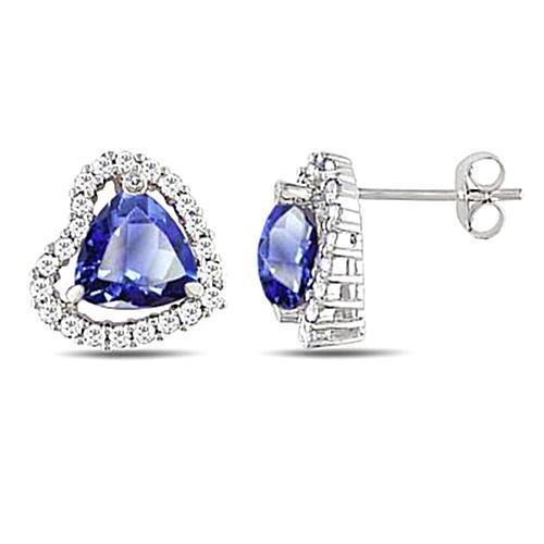 Ceylon Saphir und Aus der Erde Abgebauter Natürlicher Diamanten 6.80 Karat Ohrstecker Halo-Ohrringe