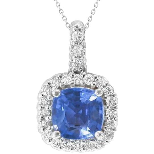 Ceylon Sri Lanka Saphir Diamant 2 Karat Anhänger Weißgold 14K - harrychadent.de